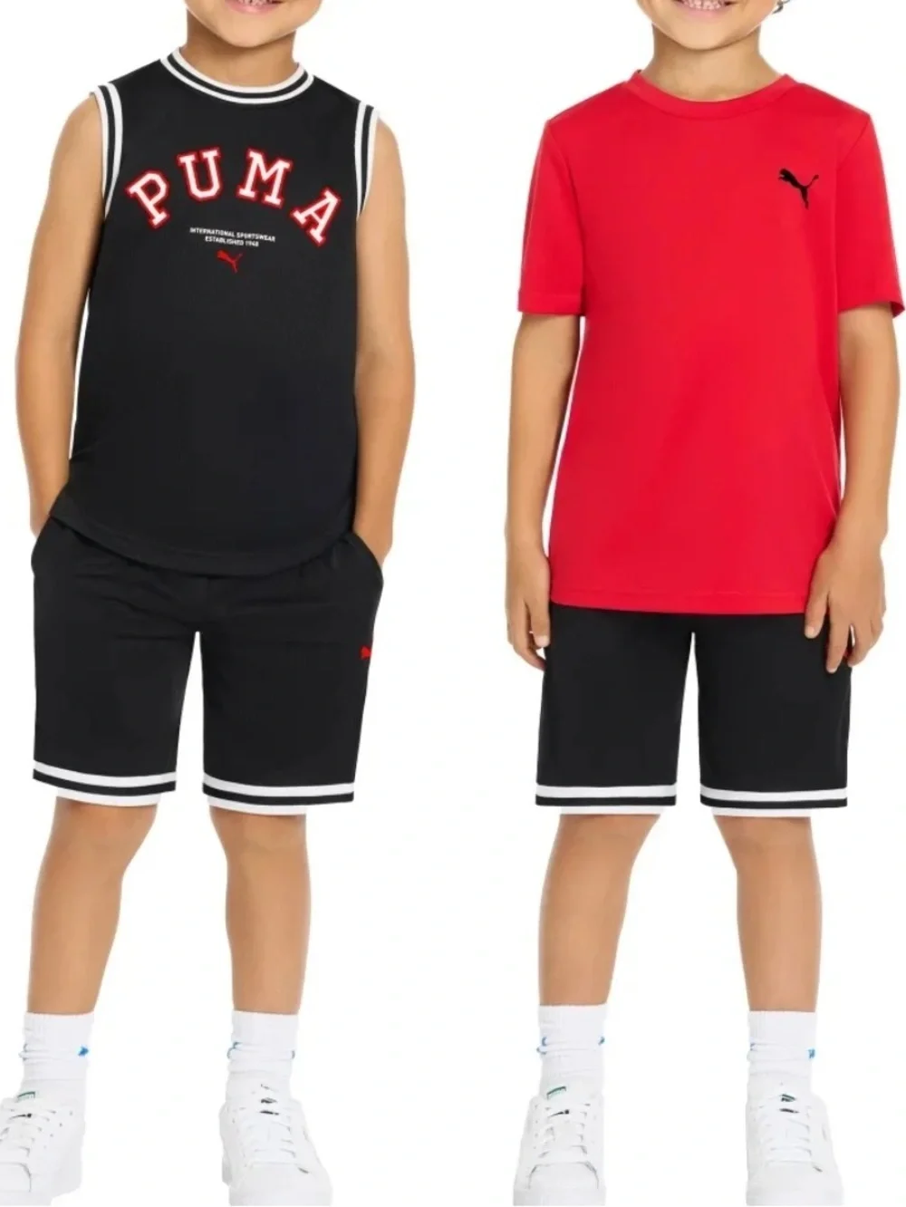 Puma Toddler Boys 3 Piece Set Red Short Sleeve Sport Top with Black Logo Size 6